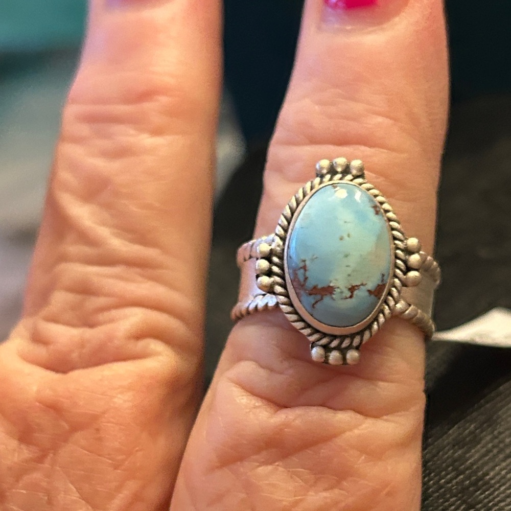 Artisan BOHO crafted Golden Hill Silver Turquoise Ring adjustable size